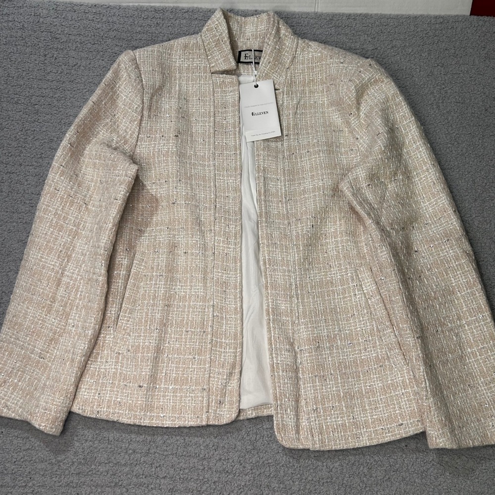 Elleven Tweed Blazer Jacket L Beige Old Money Quiet Luxury Professional E173